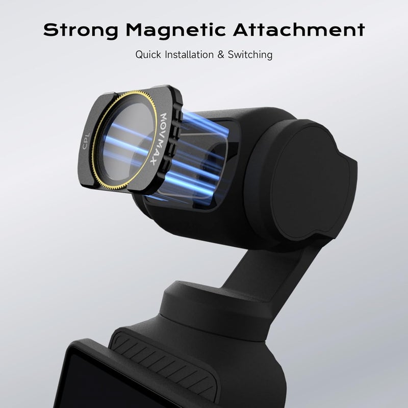 Vaxis Global MOVMAX Magnetic Black Mist & ND & CPL Filter Set Compatible with DJI Osmo Pocket 3 Creator Combo Accessories - 3 Pack (Black Diffusion 1/4 Filter, Variable ND2-32, CPL) Includes 1 LCD Screen Protector - Image 3
